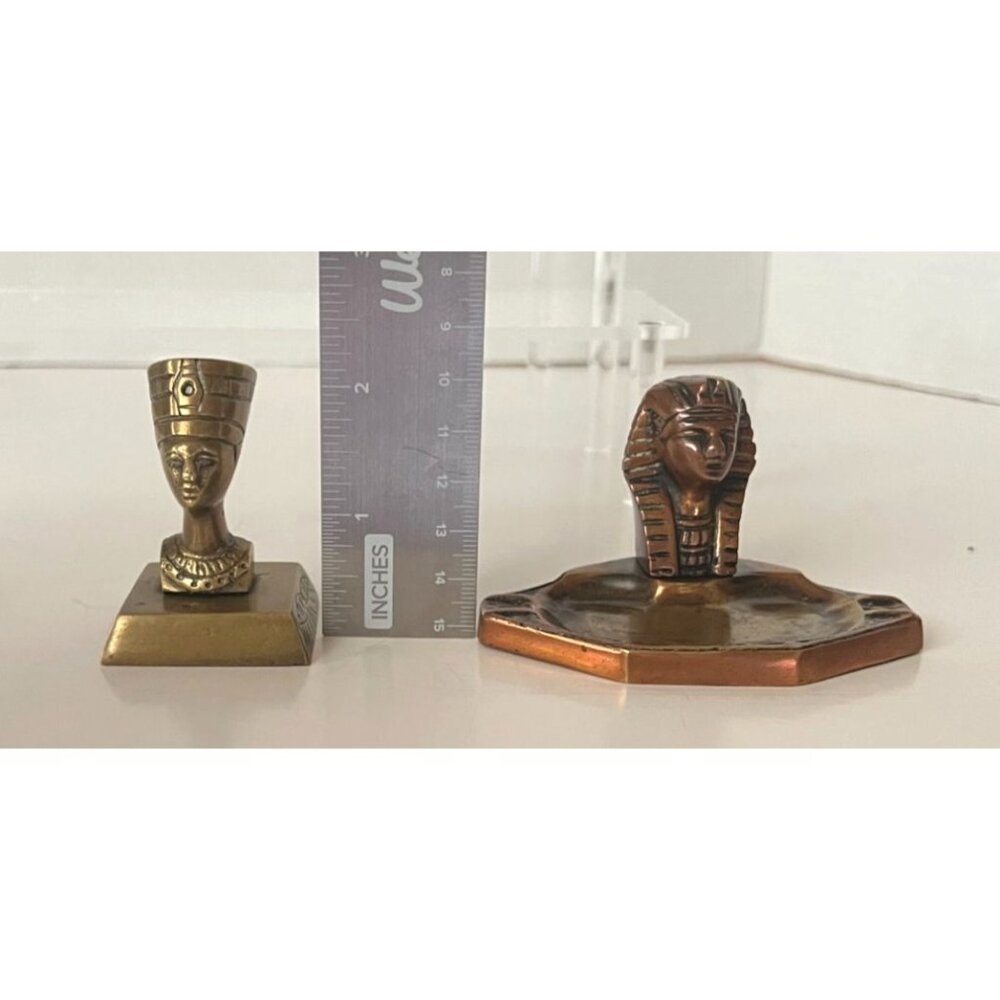 Vintage Egyptian Pharaoh & Queen Brass Figurines Miniature Collectibles - Picture 15 of 15